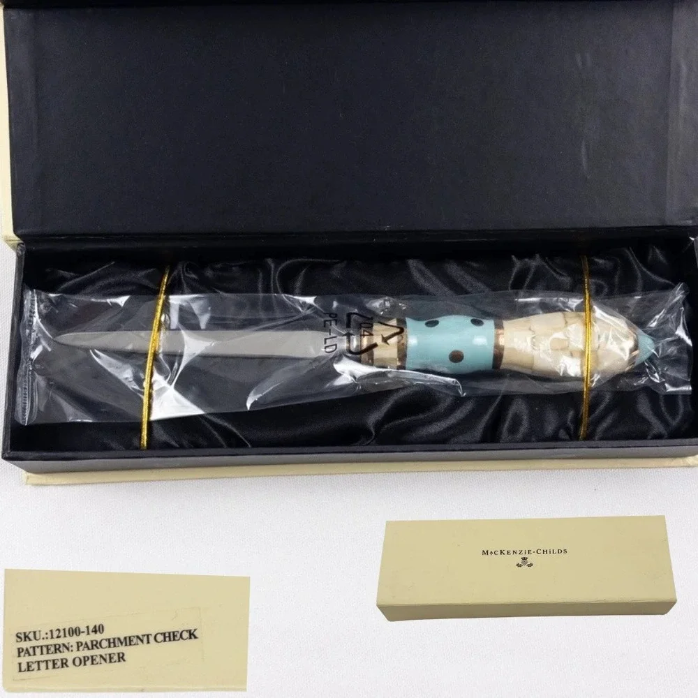 MacKenzie Childs Retired Parchment Check Letter Opener Ceramic 12100-140